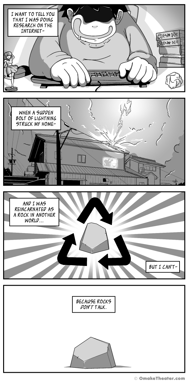 What kind of 'research' is he doing? In Another World as a Rock 第1話 - Prologue (Part 1)